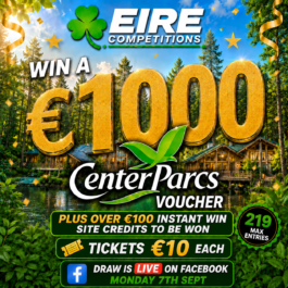 WIN A €1000 CENTER PARCS VOUCHER FOR €10